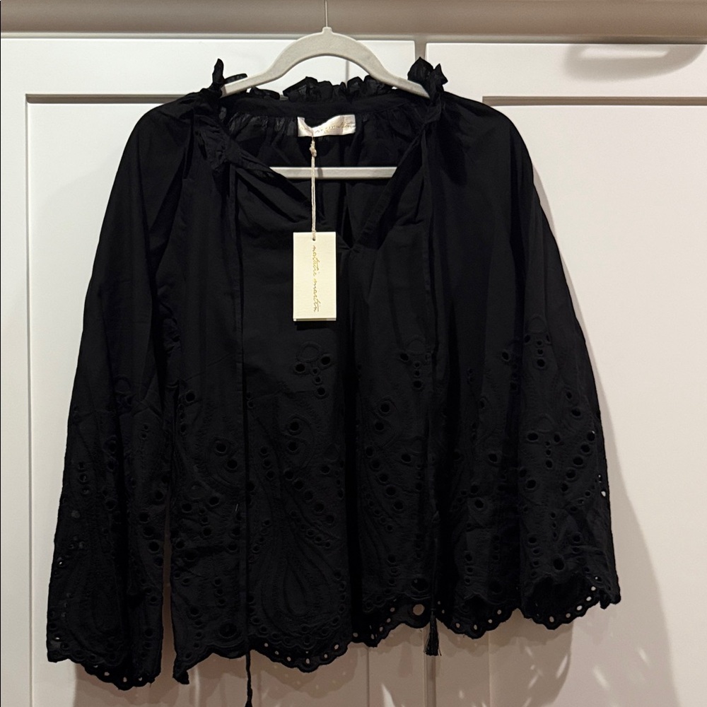 Natalie Martin Elegant Black Eyelet Lace Blouse